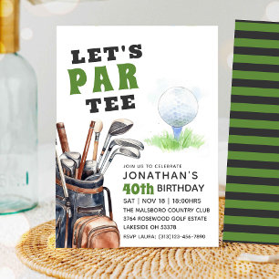 Let's Par-Tee Editable Golf Birthday Invitation