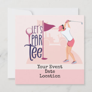Let's par tee for save the date woman lady golfer card