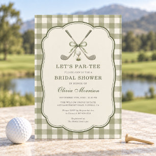 Let's Par-Tee Gingham Golf Bridal Shower Invitation
