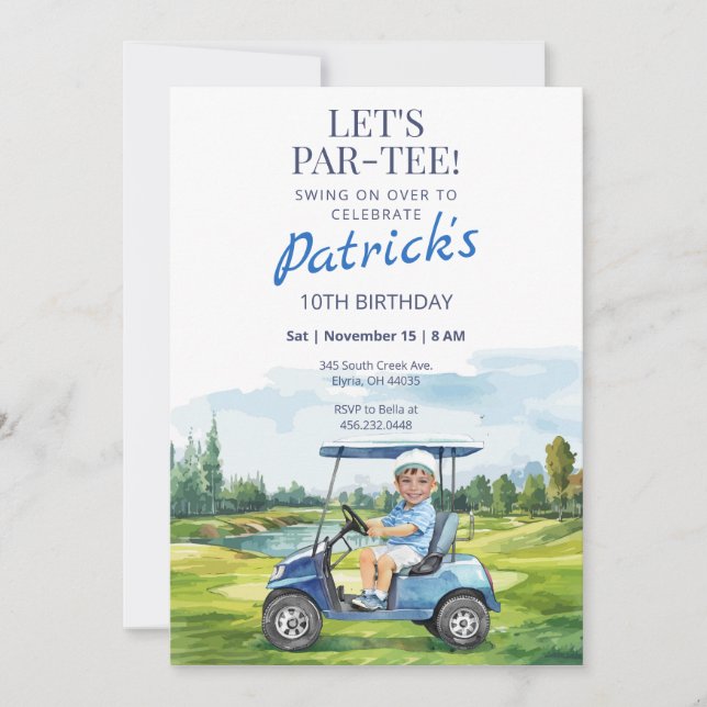 Let's Par-Tee Golf Any Age Birthday Photo Invite (Front)