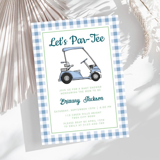 Let's Par Tee Golf Blue Chequered Boy Baby Shower Invitation (Creator Uploaded)