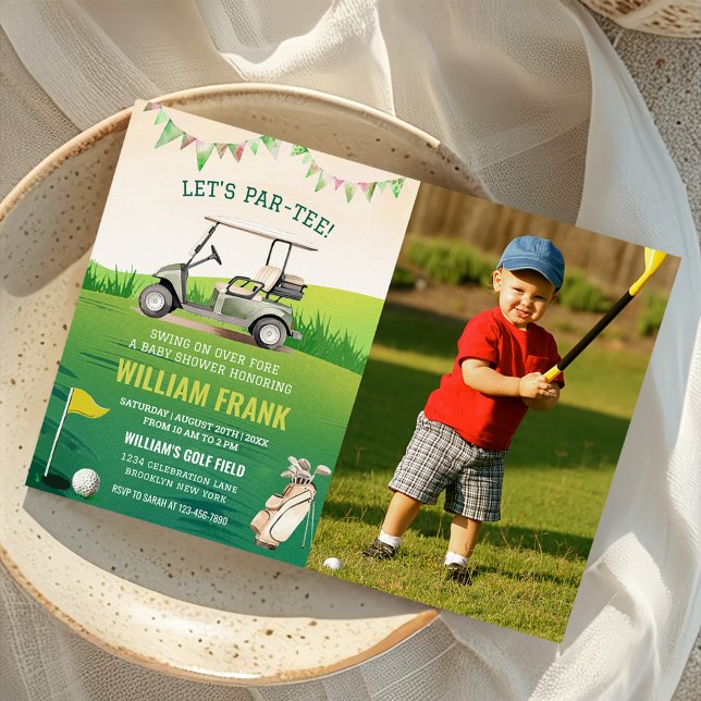 Let's Par-Tee Golf Boy Party Baby Shower Photo Invitation (Creator Uploaded)