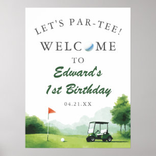 Let's Par-Tee Golf Buggy Birthday Welcome Sign