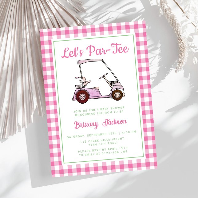 Let's Par Tee Golf Pink Chequered Girl Baby Shower Invitation (Creator Uploaded)