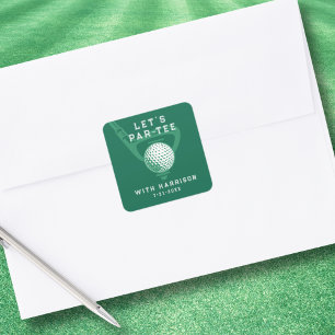 Let's Par-tee Golf Theme Birthday Green Square Sticker