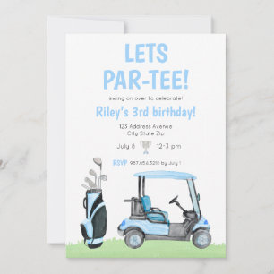 Lets Par-Tee Golf Themed Birthday Invitation Blue