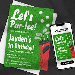 Let's Par-tee Golf Themed Grass Boy's 1st Birthday Invitation