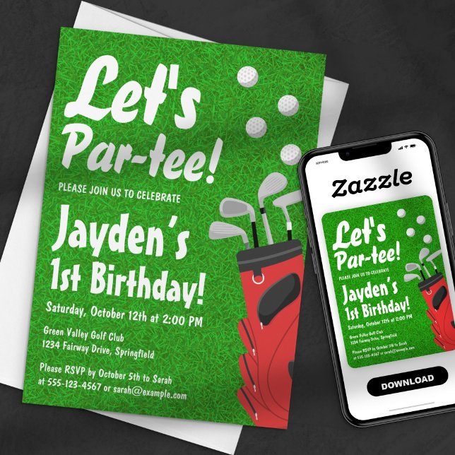 Let's Par-tee Golf Themed Grass Boy's 1st Birthday Invitation (Creator Uploaded)