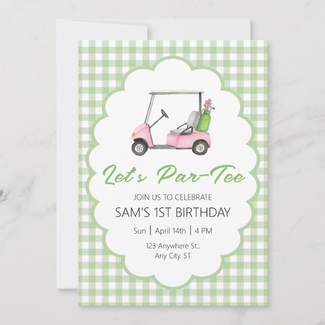 Let's Par - Tee Green Golf Birthday Party Invitation (Front)