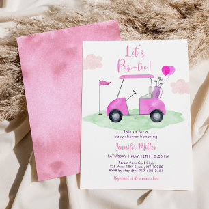 Let's Par-tee Pink Girl Golf Baby Shower Invitation