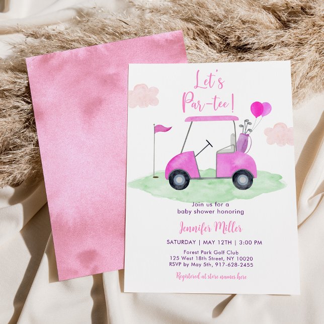 Let's Par-tee Pink Girl Golf Baby Shower Invitation (Creator Uploaded)