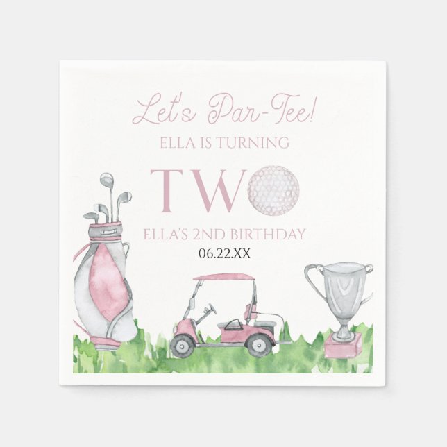 Let's Par-Tee Pink Golf 2nd Birthday Party Napkin (Front)