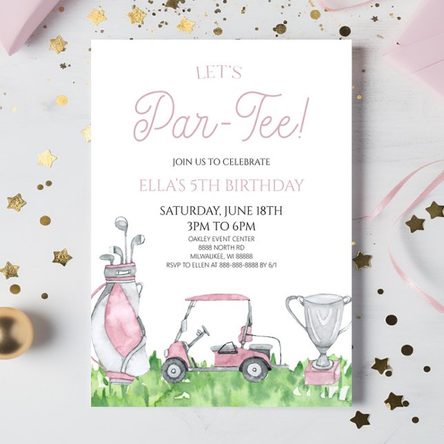 Let's Par-Tee! Pink Golf Birthday Party Invitation (Creator Uploaded)