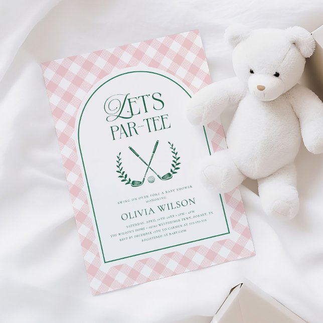 Let's Par-Tee Preppy Golf Girl Baby Shower Invitation (Creator Uploaded)