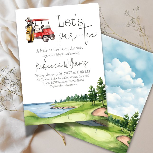 Let's Par Tee Red Cart Golf Baby Shower Party Invitation (Creator Uploaded)