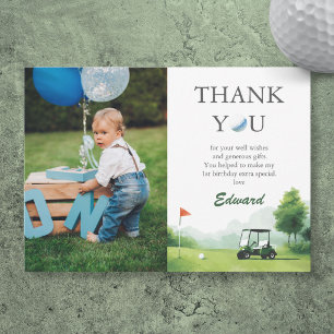 Let's Par-Tee Watercolor Golf Buggy Birthday Thank You Card