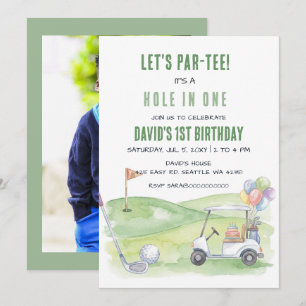 Let's Partee Hole in One Golf Photo Birthday Invitation