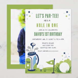 Let's Partee Hole in One Golf Photo Birthday Invitation