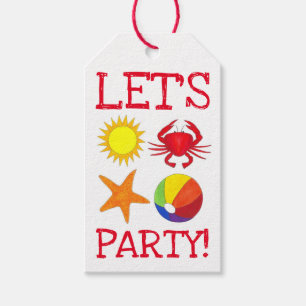 Let's Party! Beach Crab Starfish Beachball Sun Gift Tags