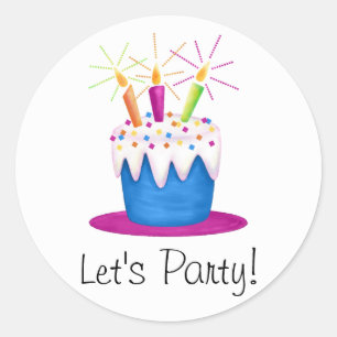 Let's Party Birthday Cake Classic Round Sticker
