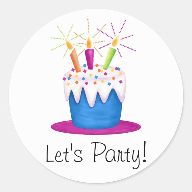 Let's Party Birthday Cake Classic Round Sticker (Front)