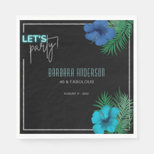 Let's Party Black Blue Neon Tropical 40th Birthday Napkin