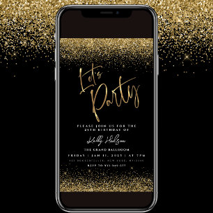 Lets Party Black Gold Birthday Flyer Invitation