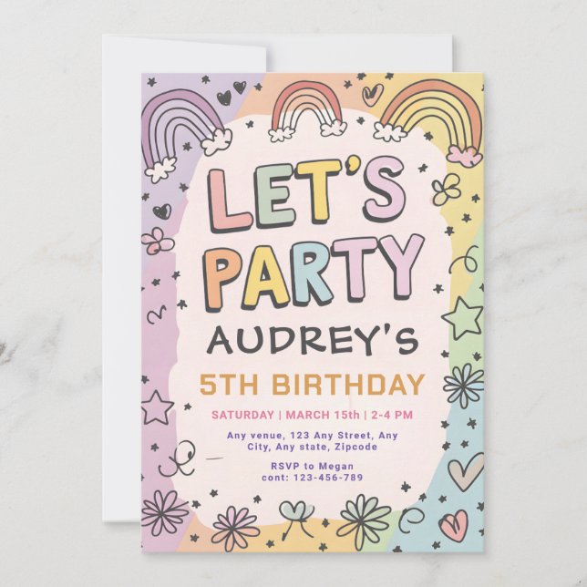 Let's Party Boho Rainbow Colourful Retro  Invitation (Front)