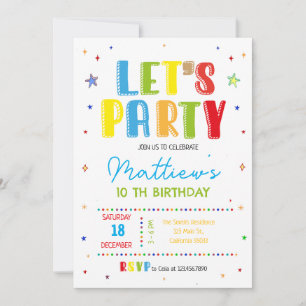 Let's party colorful birthday party invitation