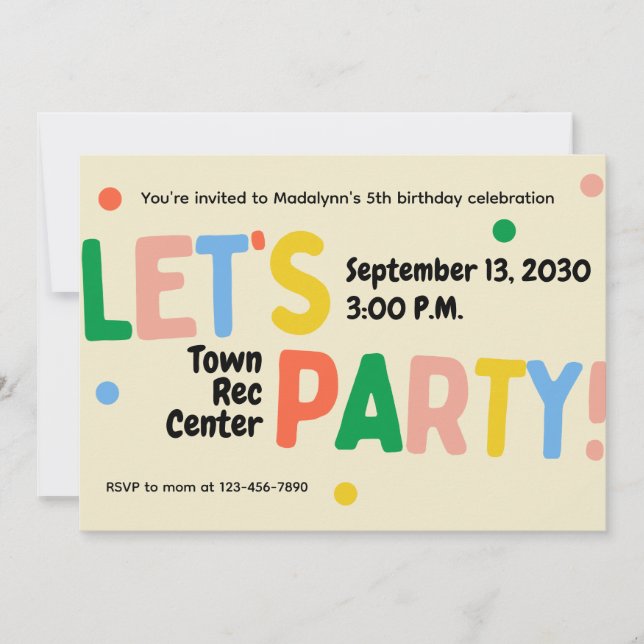 let's party colourful birthday celebration invite (Front)