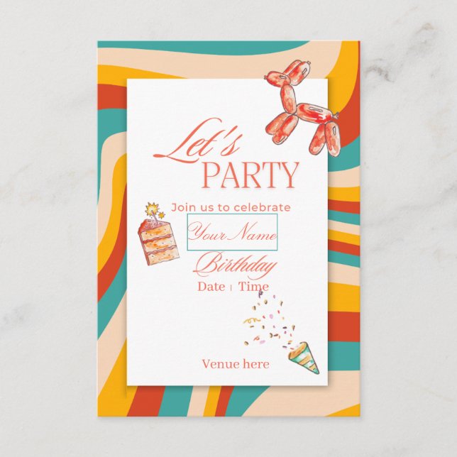 "Let's Party" Colourful Birthday Invitation (Front)