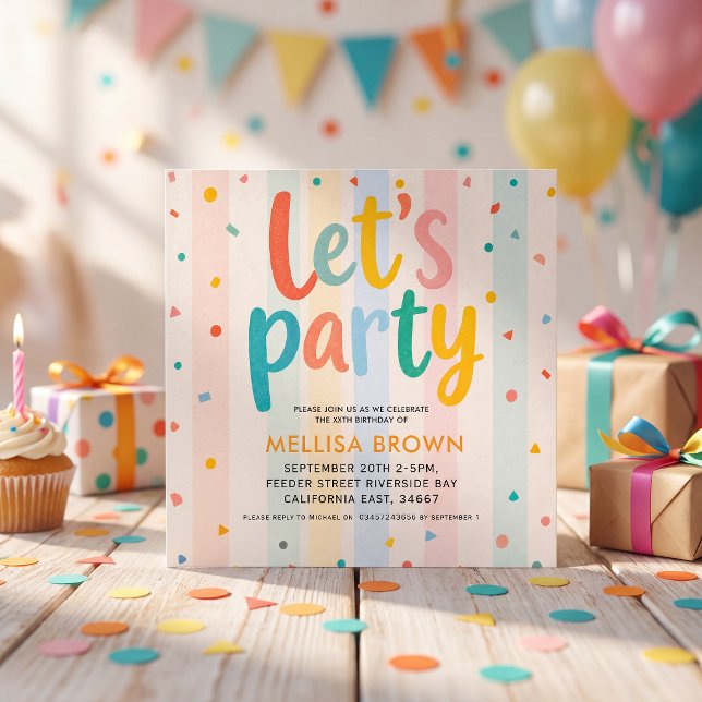 lets party colourful rainbow birthday invitatioin invitation (Creator Uploaded)