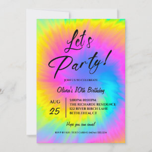 Let's Party Colourful Tie Dye birthday Invitation