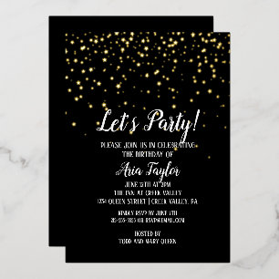 Let's Party Confetti on Black Birthday Party Gold 