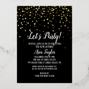 Let's Party Confetti on Black Retirement Gold