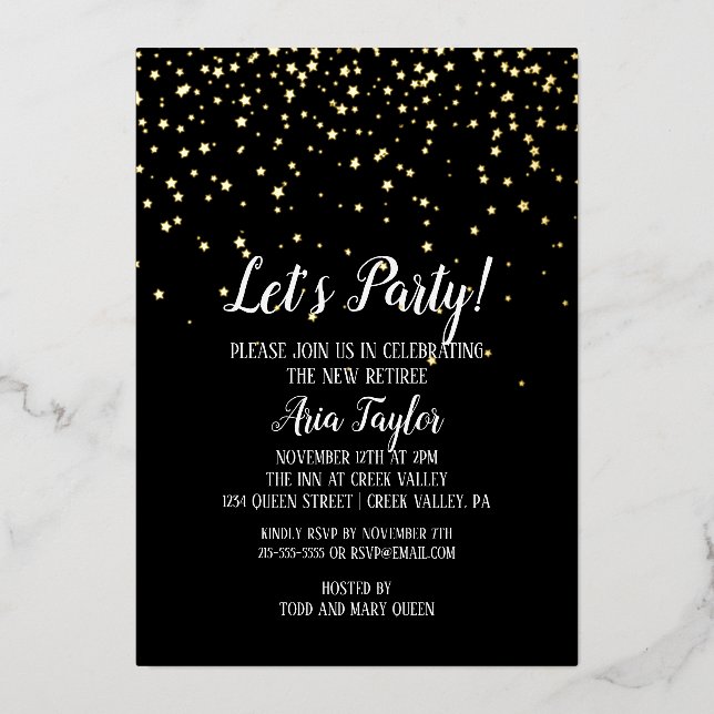 Let's Party Confetti on Black Retirement Gold (Front)