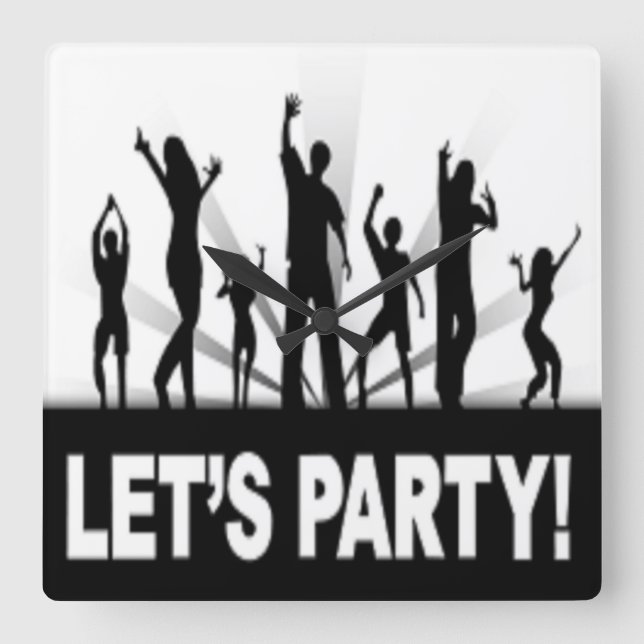 "LET'S PARTY" DANCERS SQUARE WALL CLOCK (Front)