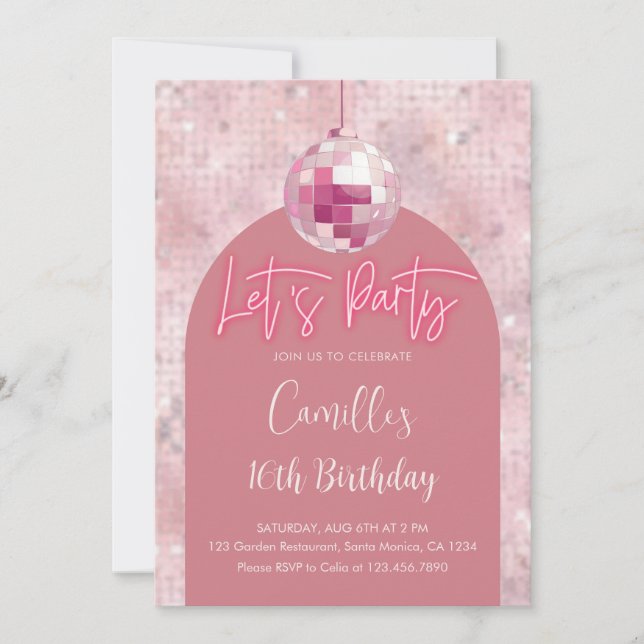 Let's party Disco Ball Birthday  Invitation (Front)