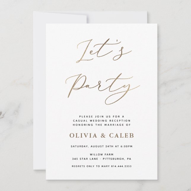 Let's Party Elopement Wedding Reception invitation (Front)