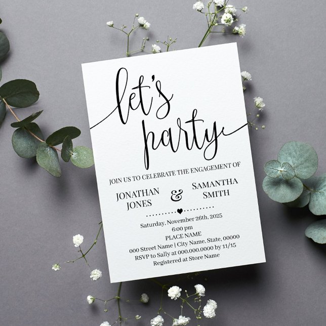 Lets party engagement party Minimalist Wedding Invitation (Creator Uploaded)