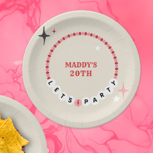 Let's Party Friendship Bracelet Red Pink Birthday Paper Plate