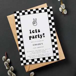 lets party fun chequered birthday invitation