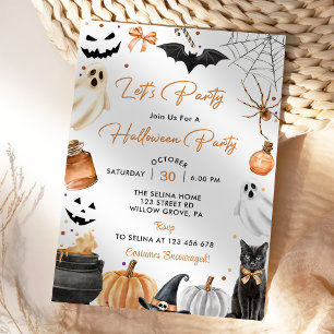 Let's Party Halloween Party Pumpkin Invitation