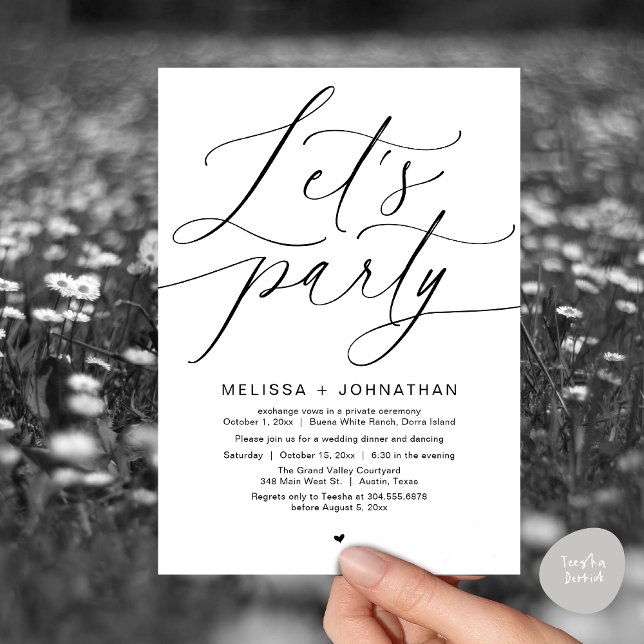 Let's Party Happily Ever After Wedding Dinner Invitation (Let's Party Happily Ever After Romantic Modern Wedding Dinner Invitation Card PDF White Black)