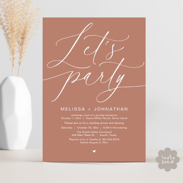 Let's Party Happily Ever After Wedding Dinner Invitation (Let's Party Happily Ever After Romantic Modern Wedding Dinner Invitation Card PDF Terracotta Earthy)