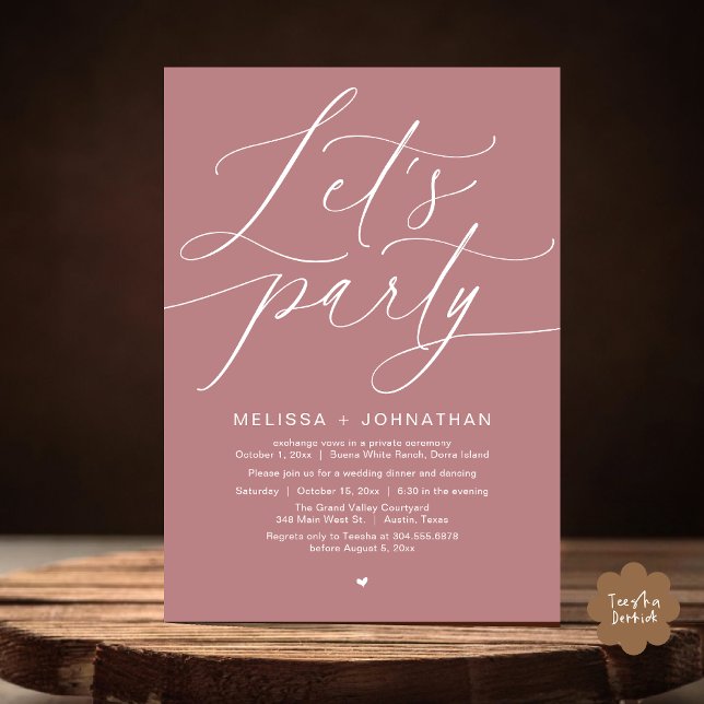 Let's Party Happily Ever After Wedding Dinner Invitation (Let's Party Happily Ever After Romantic Modern Wedding Dinner Invitation Card PDF Dusty Rose Pink)