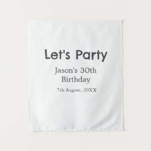 Let's party happy 30th birthday simple grey name tapestry
