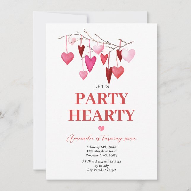 Let's Party Hearty Valentine Balloon Birthday Invitation (Front)