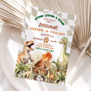 Let's Party Like Dinosaur Vintage Boy's Birthday Invitation