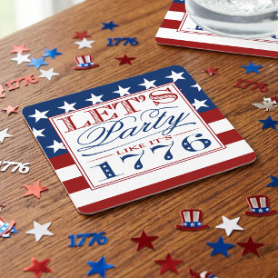 Let's Party Like It's 1776   4th Of July Party Square Paper Coaster